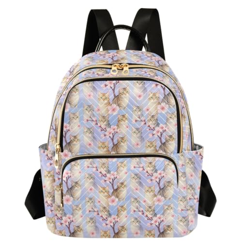Mochila para mujer estampada casual Tabby Cat Blossom Spring