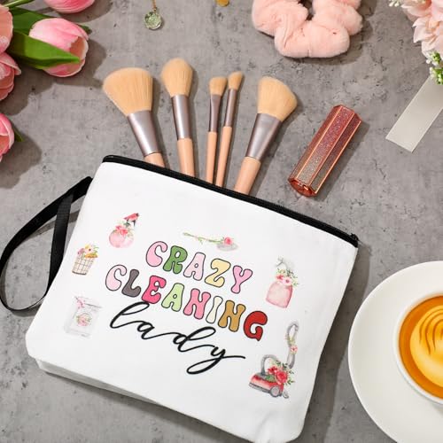 Housekeeping Appreciation Week Gifts Cleaning Bags for Housekeepers Custodian Cleaning Makeup Bag Cosmetic Pouch Canvas Tote Bag(6 Pcs,White)3
