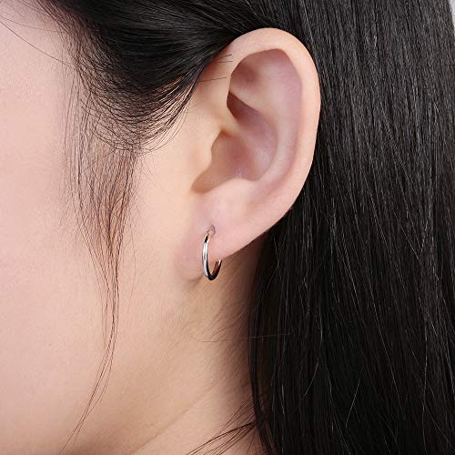 Aoedej 925 Sterling Silver Hoop Earrings, High Polished Round Tiny Click-Top Hoop Earrings, Small Clasp Hoop Piercing Earrings (Inner Diameter-10Mm 3/8'') #TOP1