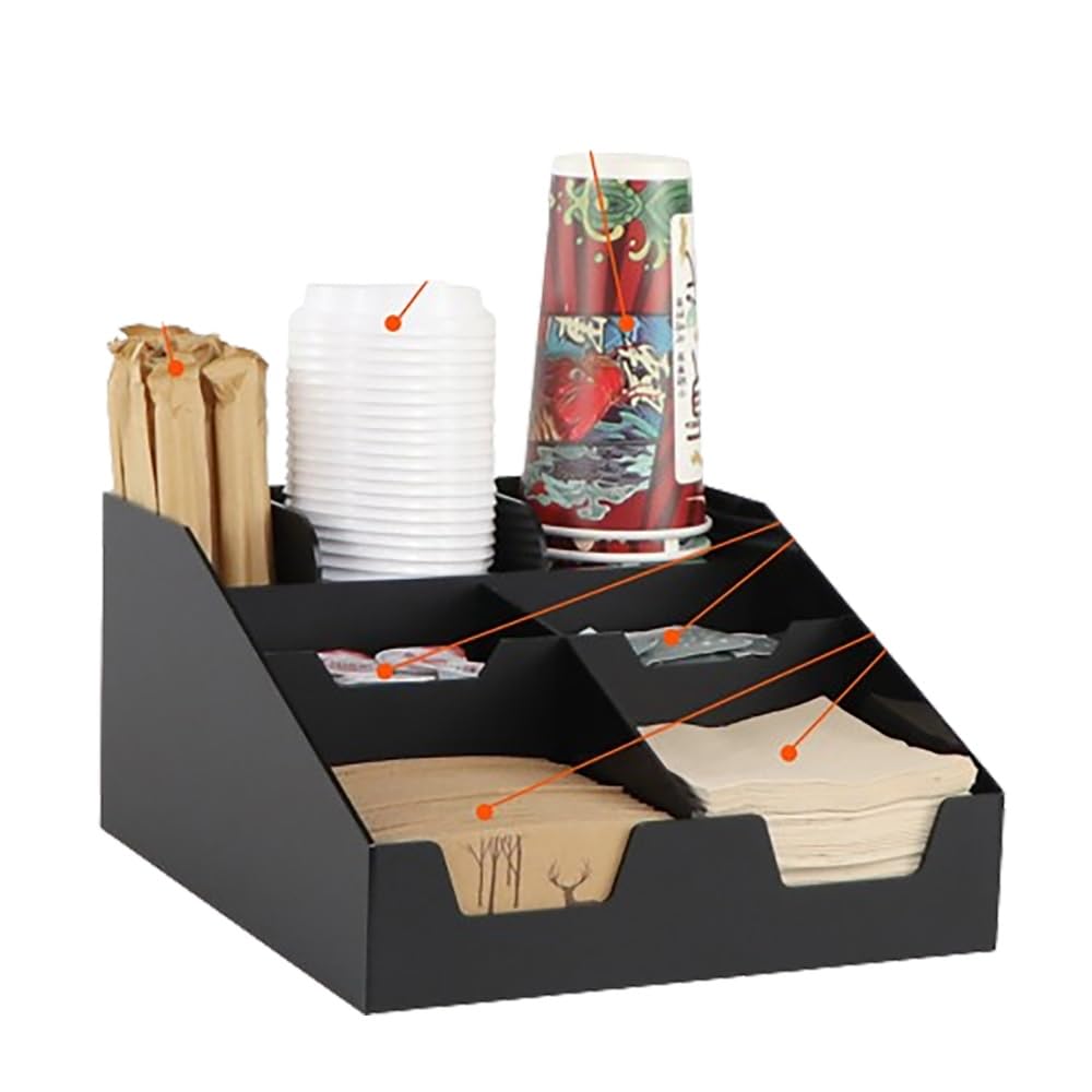 hansum Bar Caddy Bar Organizador Bar Tidy Cocktail Servilletero Soporte para Pajitas Estación de Café y Té (Color: Negro, Tamaño: B)