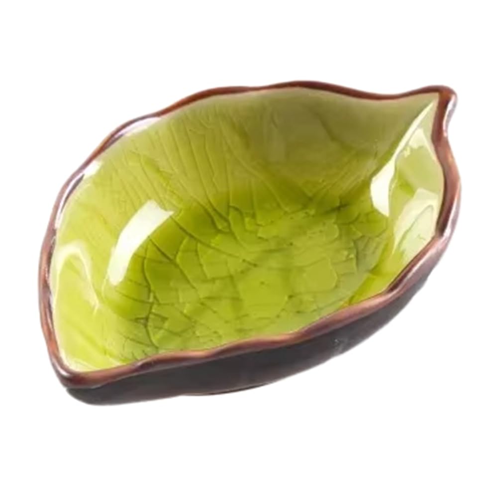 CTRLZS Ceramic Leaf-Shaped Seasoning Dish, Ice Crack Glaze, Small Soy Sauce Vinegar Bowl, Kitchen Accessory B