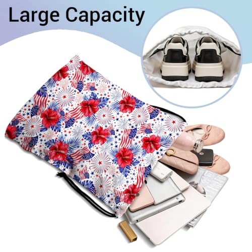 Image of US Flag Drawstring Bag Portable Patriotic Pouch Bag for Outdoor Party Holiday