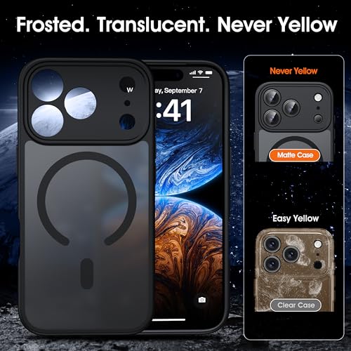Image of Oterkin Magnetic for iPhone 17 Pro Case Matte, Upgraded Full Camera Protection Compatible with MagSafe Frosted Translucent Shockproof Anti-Scratch Slim Fit Case Military Grade Protection (Black)