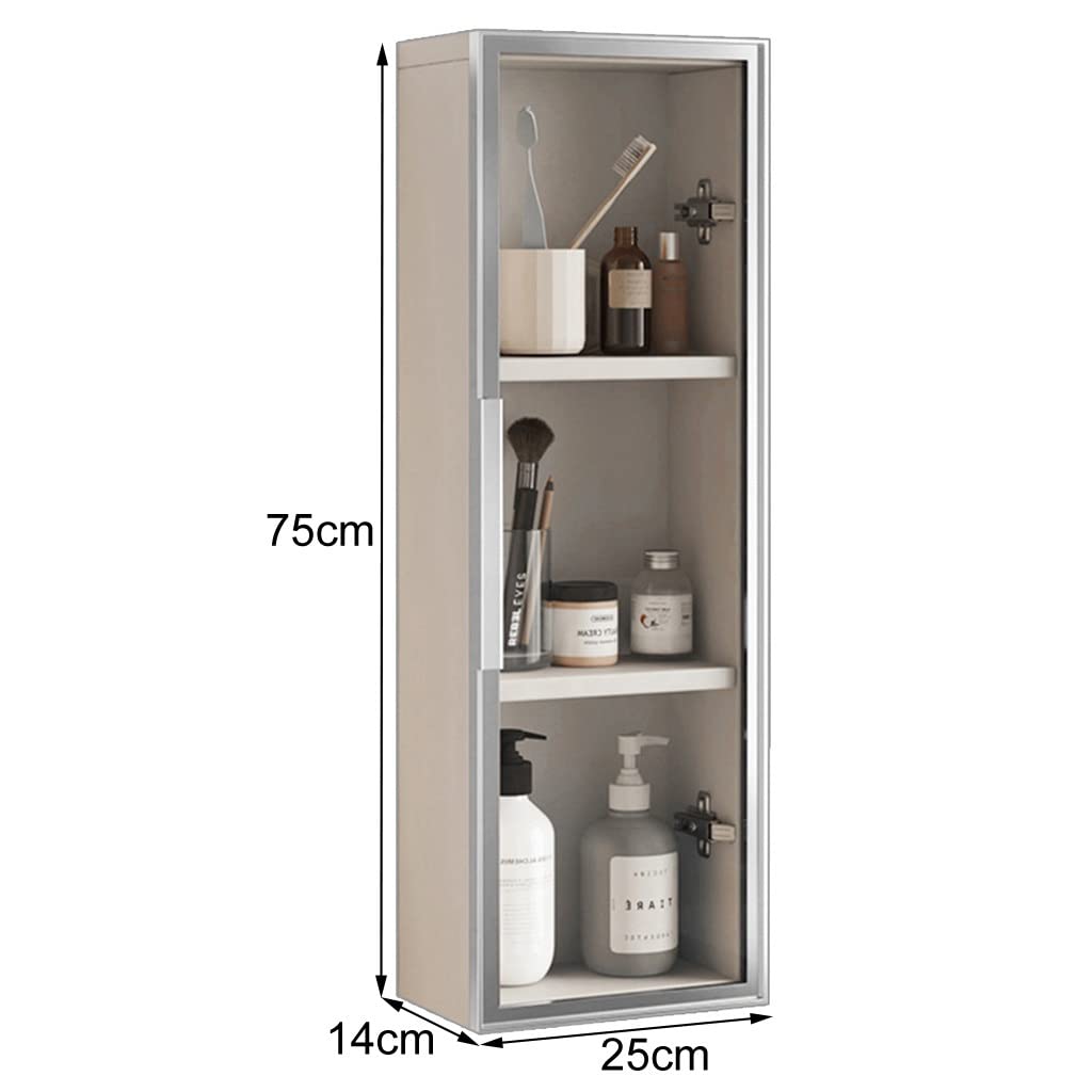 Mobiletto Da Parete 3 Ripiani Con Anta In Vetro – Vetrina Stretto Per Bagno, Cucina O Soggiorno, In Metallo E Vetro Temperato (Nero, Apertura A Sinistra)