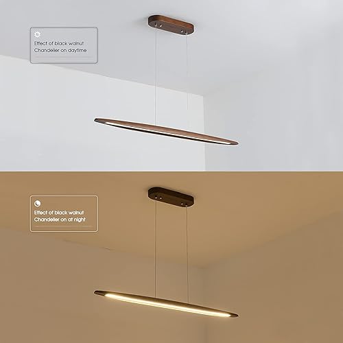 Miniatura 8 de Lámpara colgante lineal de madera de 39 "LED regulable luz colgante comedor luz lámpara isla luces 24w para comedor, cocina, isla bar, color nogal
