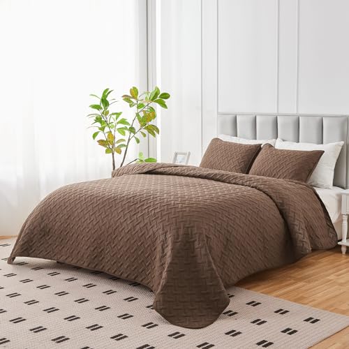 U-NICE HOME 3-Piece Quilt Set Full/Queen Size for All Season with Pillow Shams Reversible Bedspread/Coverlet/Bedding Decor-Soft Lightweight Chocolate