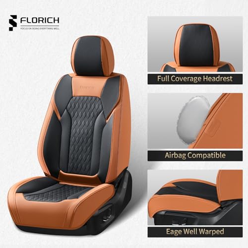 Image of FLORICH Seat Covers, Car Seat Covers Front Seats, Luxury Nappa Leather Seat Covers, Breathable and Waterproof Car Seat Protector 2 Seat, Automotive Seat Covers Universal for Most Cars-Brown&Black