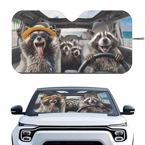 Image of Cute Raccoon Sunshade Visor Car Windshield Sun Shade Easy Installation Foldable Automotive Interior Accessories for Sun Protection Sun Shade for UV Protection Easy Storage