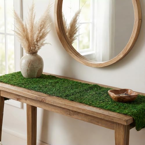 Byher 71\" x 12\" Dried Moss Table Runner for Party Garden Decoration, Dark Green 30x180CM - Thumbnail 4