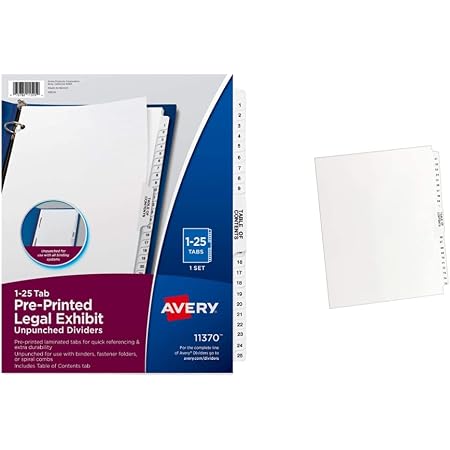 Amazon.com: Avery Premium Collated Legal Exhibit Divider Set, 8.5 x 11 ...