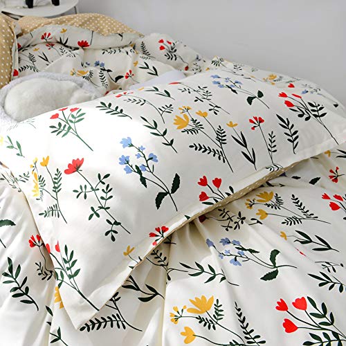 Floral Queen Duvet Cover Set White Cottagecore Bedding Blue Red Yellow Flowers Plants Printed Design Botanical Floral Bedding Sets Queen 1 Duvet Cover 2 Pillowcases (Queen, Colorful) #TOP4