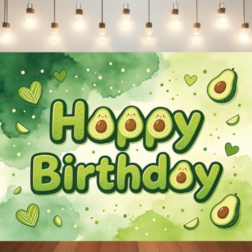 Toile de fond pour photographie anniversaire enfant motif avocat aquarelle vert dégradé
