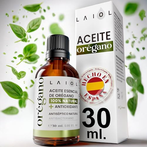 LAIOL Aceite de Orégano 30 ml   Puro 100% Natural con Carvacrol   Aceite Esencial de Orégano Líquido y Orgánico   Uso Alimentario y Terapéutico   Gotas Concentradas para Bienestar, Defensa y Cuidado