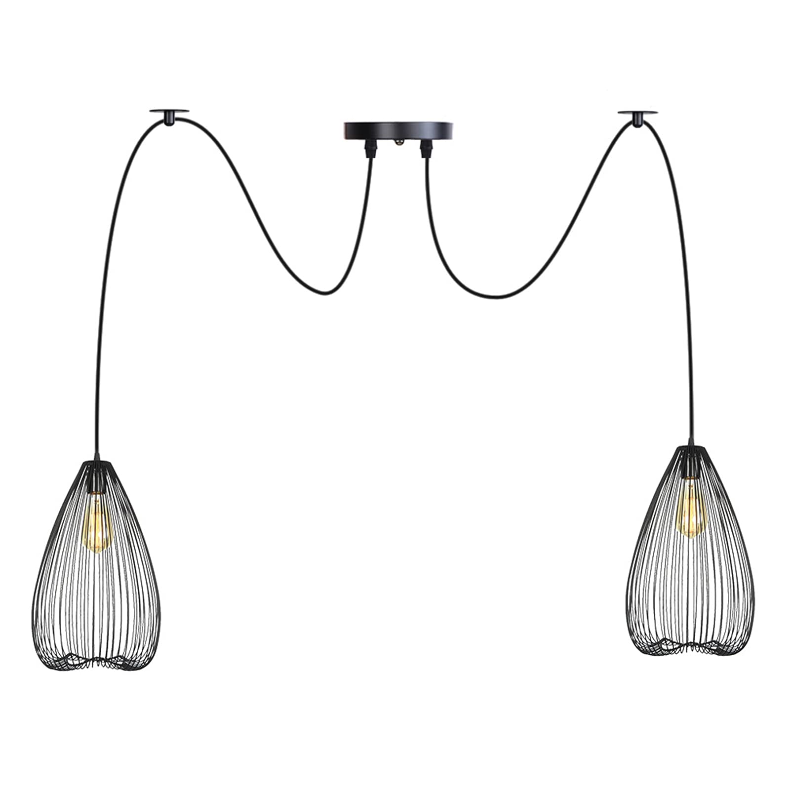 Candelabro de jaula de metal industrial vintage para techo con lámparas colgantes de 2 luces dormitorio