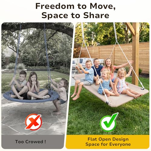 Image of Trekassy 60 inch Extra Large Rectangle Tree Swing - Heavy Duty 700lb Capacity, Waterproof Platform for Kids & Adults with Complete Installation Kit & 2 Tree Straps (Beige)