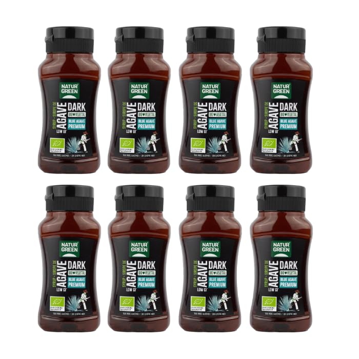 NaturGreen - Sirope de Agave Dark BIO, Sirope de Agave Premium, Ecológico, Bajo Índice Glucémico, Endulzante, 100% Vegano, Sin Gluten, Sin Lactosa - Pack 8 Unidades de 258 ml/350g