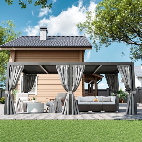 COSIEST 10'X20' Aluminum Louvered Pergola, All-Weather Adjustable Roof with Mosquito-Proof & UV Protection Netting Privacy Curtains for Deck, Backyard, Garden Outdoor Living Space (Black) - Image 2