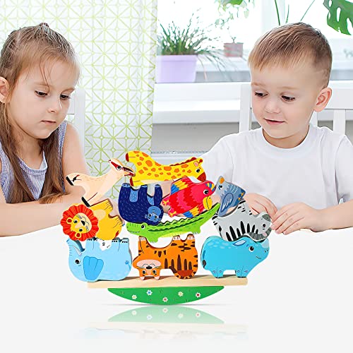HENGBIRD Montessori Holzspielzeug ab 2 3 4 5 Jahren Stapelspiel Stapelspielzeug Tiere zum Stapeln Bausteine Balancespiel Holz Motorikspielzeug Feinmotorik Lernspielzeug Geschenke für Baby Kleinkinder