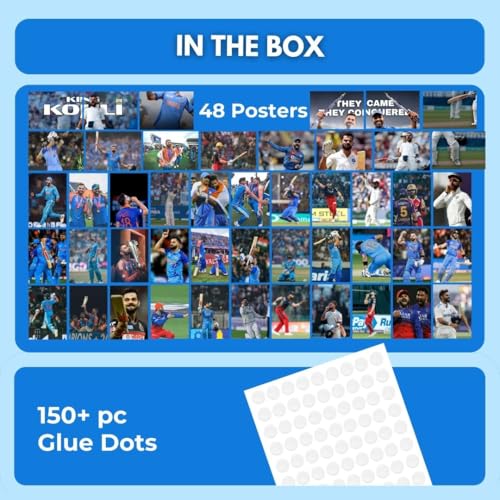 Image of Virat Kohli Poster (Set of 48) | King of Cricket Virat Posters (15 x10 cm) | Wall, Bedroom, Living room | Cricket Posters | World Cup | RCB | Glue Dots Included