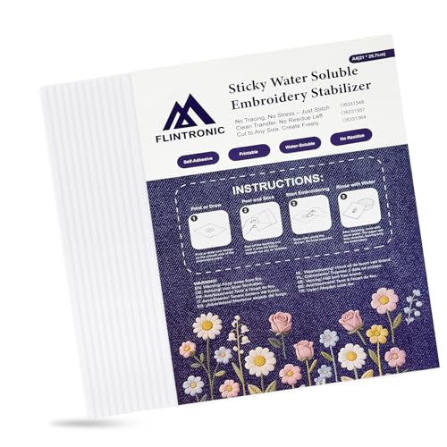 Flintronic 12PCS A4(29.7x21cm) Water Soluble Embroidery Paper Sticky Dissolvable Embroidery Paper Printable Embroidery-Paper for Creative Making on Garments Bags Accessories and Home Decorations