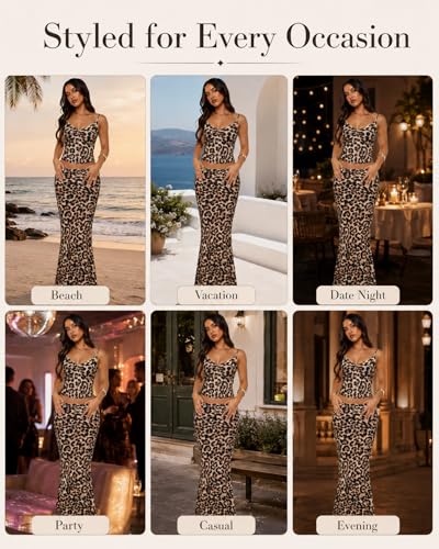 Image of Two Piece Skirt Set for Women - Sexy Sleeveless Spaghetti Strap Pleated Tank Top Maxi Long Skirts Sets