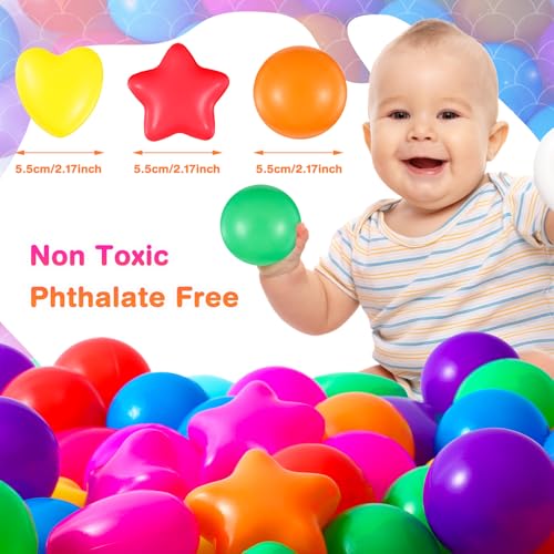 RoundFunny 100 Pieces Balls for Kids Star Heart Shape Plastic Balls for Toddler Playpen 2.17'' Play Toy for Crawl Tunnel Inflatable Pool Birthday Party Decoration by RoundFunny - Used condition - Image 2