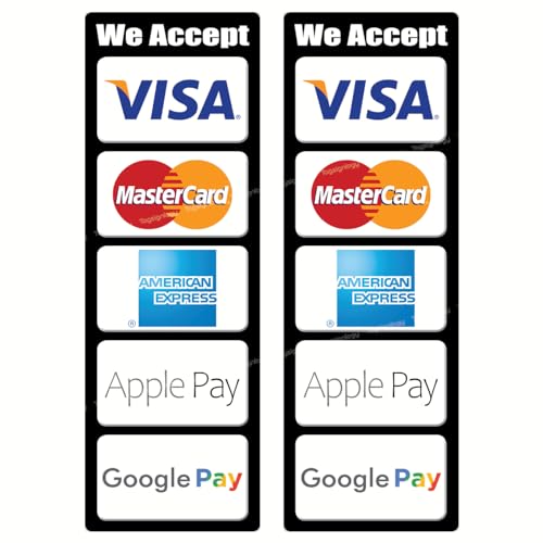 Lot de 2 autocollants étanches avec inscription « We Accept Credit Card & Mobile Payment Service » (20,3 x 6,9 cm) pour carte de crédit et caisse...