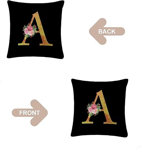 Miniatura 10 de Funda de almohada decorativa cuadrada con monograma del alfabeto floral de acuarela dorada 18 x 18 pulgadas divertidas fundas de almohada para sofá