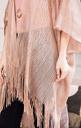 Image of RIAH FASHION Bohemian Sequin Glitter Shawl Wrap Poncho - Kimono Cardigan, Sparkly Metallic Mesh Scarf, Open Knit Crochet
