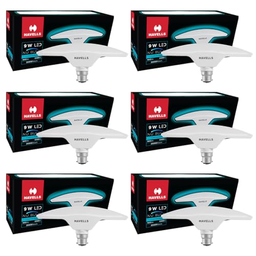 Image of Havells T Shape NU led Bulb 9W B22 Base|14% Wider Light Spread|100 Lumens per watt|Inbuilt 4.0KV Surge Protection| 320 degree Rotation for Multiple Applications (6500K,Cool day Light) - Pack of 6