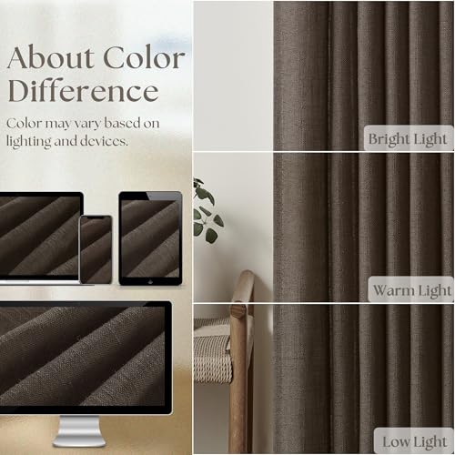 Image of TWODRAPES Dark Chocolate Pinch Pleated Linen Curtains 2 Panels for Living Room Bedroom Memory Training Shaped Semi Sheer Pleat Drapes with Hooks Rings Light Filtering Window Curtain 40x84