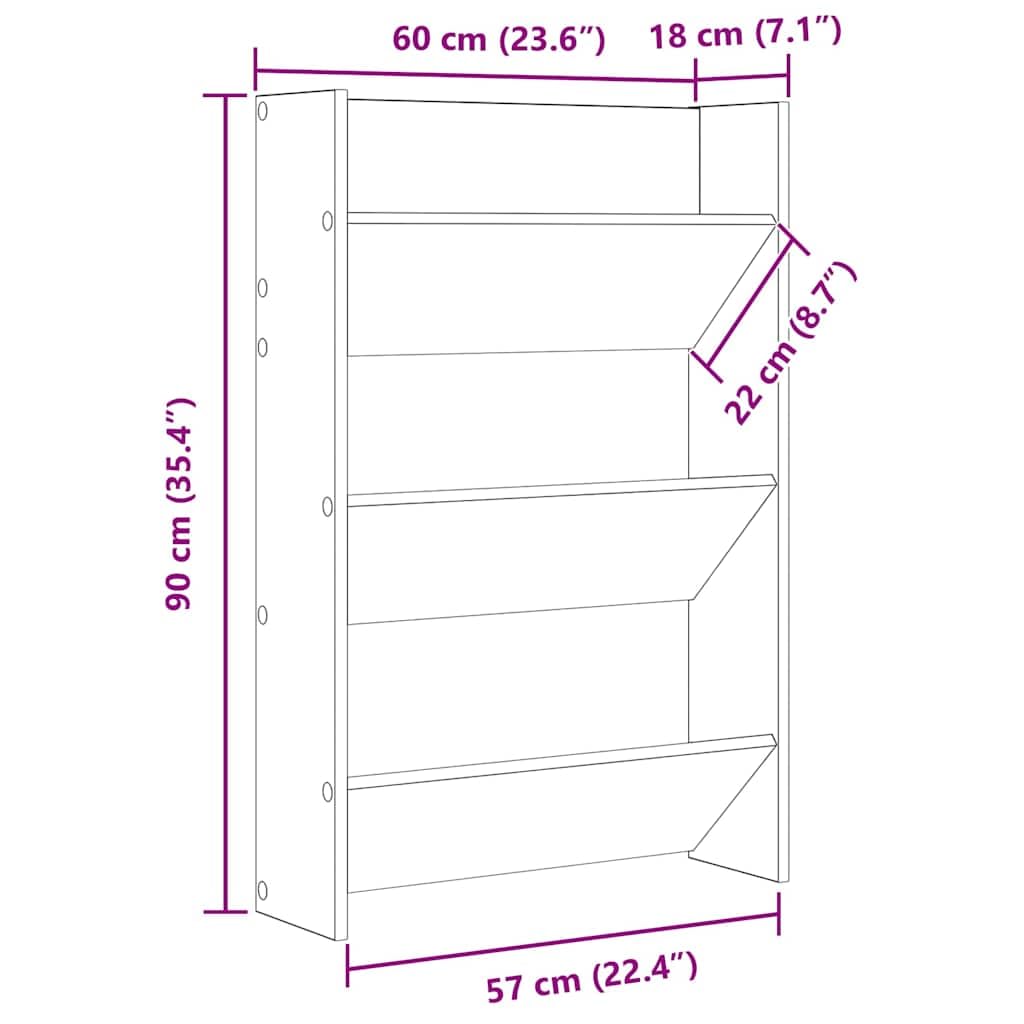 Wand-Schuhschrank Betongrau 60x18x90 cm Holzwerkstoff, platzsparendes Schuhregal mit 3 Kippböden, Schuhablage für Schuhe Schrank und Schuhständer