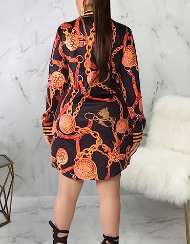 Image of Glozeplus Long Sleeve Button Down Collar Mini Shirt Dress for Women | Trendy script print shirt dress.The button-down front and collared V-neck create a chic.Perfect for office or casual dates.