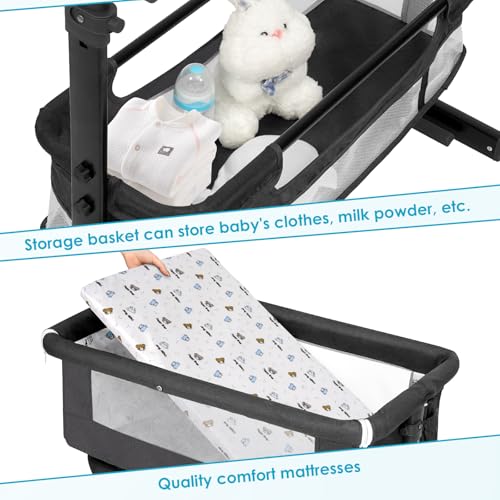Baby Bassinet, Baby Basinet Bedside Sleeper, Easy to Fold Portable Crib Side Bassinet 2025new Style Girl/boy bassinets (Dark Gray)