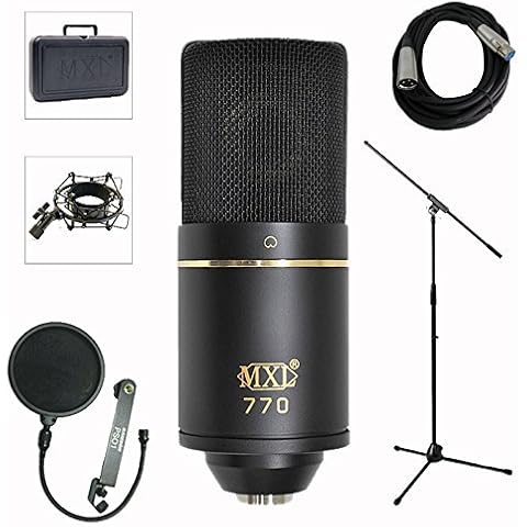 MXL 770 Professional Studio Condenser Mic + Mic Stand + Pop Filter + XLR Cable Bundle Cover