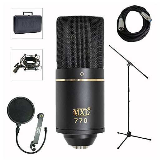 MXL 770 Professional Studio Condenser Mic + Mic Stand + Pop Filter + XLR Cable Bundle