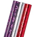 Juvale 3-Roll Gift Wrapping Paper - 17x207 In Per Roll (73.5 Sq Ft Total) Holographic Gift Wrap for Birthday, 3 Foil Heart Designs