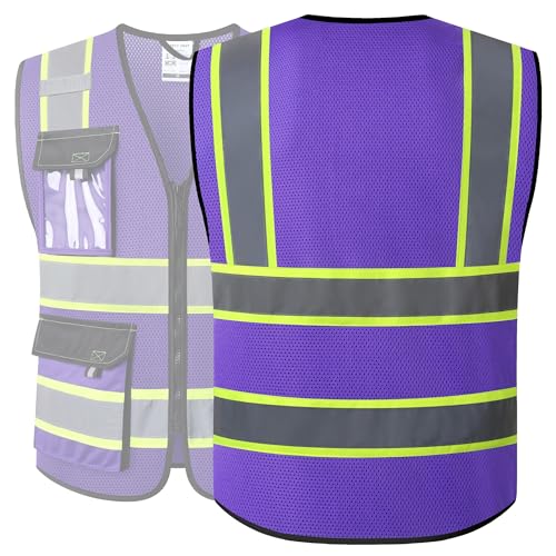 Image of JKSafety Hi Vis Reflective Safety Vests for Men Women High Visibility Vest with Pockets Mesh Fabric Construction Safety Apparel Neon Vest for Work (220-PurpleB XL)