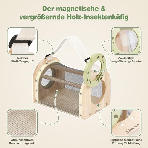 Dreamon Kinder Abenteuer Entdecker Bug Set, mit Schmetterlingsfangnetz, Insektenbeobachtungskäfig aus Holz, Becherlupen, Insektenfänger… – Ansicht 3