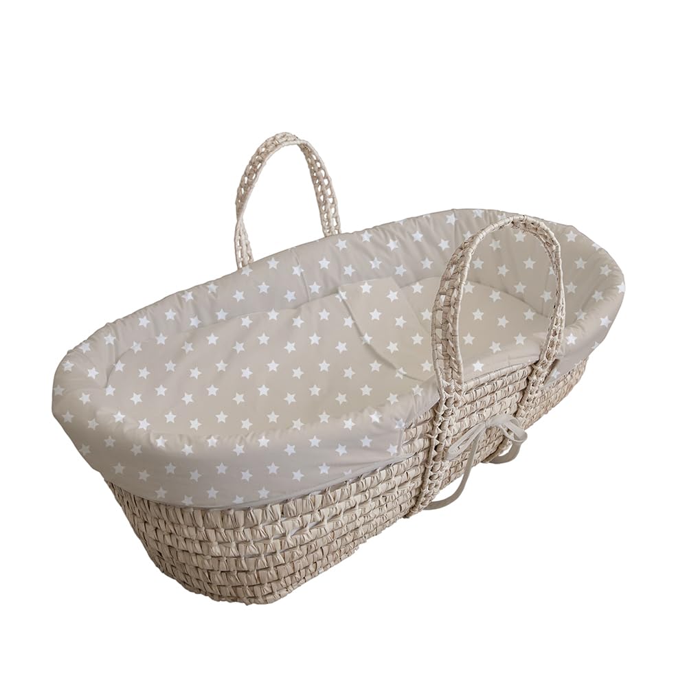 Tanuki Moisés de Mimbre Natural para Bebé con Base de Madera - Hecho a Mano - Colchón Incluido - Estilo nórdico Cloe B Beige