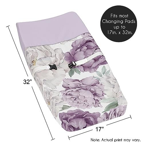Image of Sweet Jojo Designs Lavender Purple Boho Shabby Chic Floral Girl Baby Changing Pad Cover Infant Newborn Diaper Table Change Mat Sheet Lilac Violet Ivory Bohemian Vintage Garden Watercolor Flower Nature