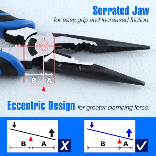 SPEEDWOX 8-Inch Multifunctional Tool Pliers Multipurpose Long Nose Pliers with Wire Cutter and Crimper Serrated Jaws Long Nose Cutting Pliers Heavy Duty Multifunctional Electrician Pliers - Image 3