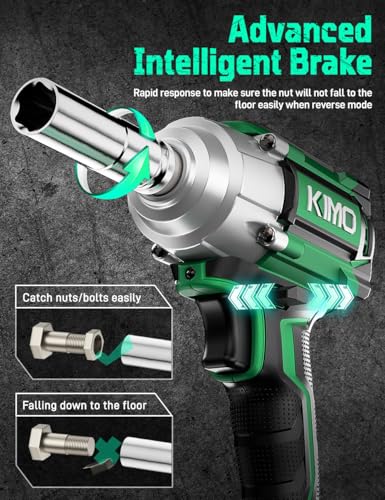 KIMO Cordless Impact Wrench, 1200N.m/900ft-lbs, 4000 RPM, 7Sockets High Torque Brushless Wrench with 3/8" Chuck, 4000mAh Li-ion Battery, Fast Charger, Variable Modes Power Impact Driver for Car Tires by K I M O. - Image 8