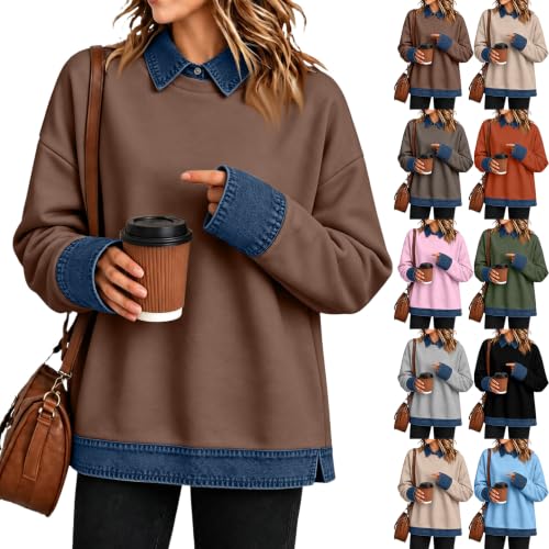 Womens Long Sleeve Tops for Fall Denim Basic Fit Side Slit Workout Top - image 1