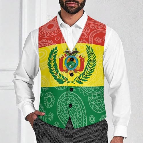 Bolivia Flag Paisley Pattern Novelty Men's Suit Vest Casual Formal Dress Vests Business Waistcoat2