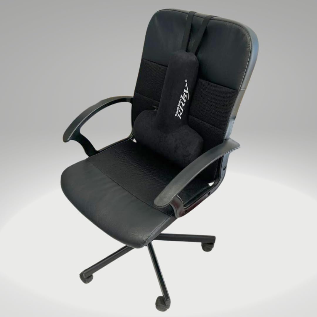 Cuscino sedia ufficio Ruby. Utile anche come cuscino lombare auto. Ruby è l'unico cuscino auto per il mal di schiena. Ideale per chi passa molto tempo seduto e vuole migliorare la postura scorretta.