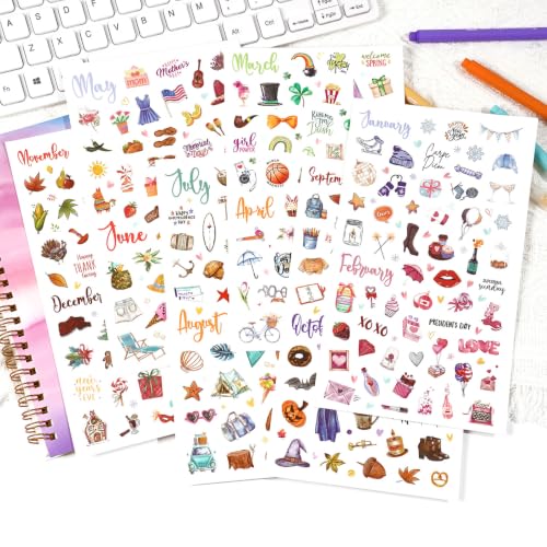 Image of 316Pcs+ Seasonal Planner Stickers Sheets Holiday Planner Scrapbook Stickers for Planners Adults Multicolor Waterproof Scrapbook Sticker for Scrapbooking Journaling DIY Crafts Daily Life Party Supplies