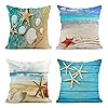 ArtSocket Set of 4 Throw Pillow Covers Starfish and Seashell Summer Beach in Sea Water Time Caribbean Decor Linen Pillow… 513s oEt1BL. SS100