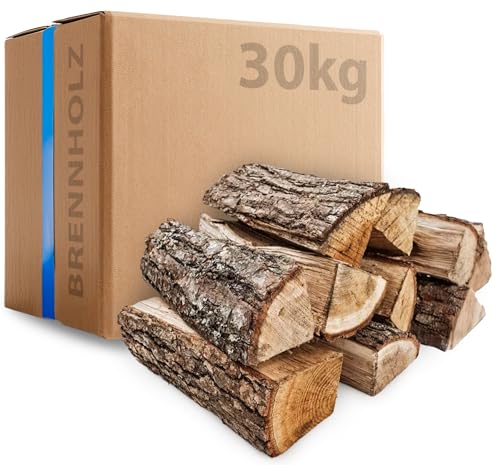 30kg Eichen Brennholz - Kammergetrocknetes Feuerholz 30cm Scheite für Kamin, Ofen & Feuerschale - 100% Naturholz, Hoher Brennwert, Raucharm, Ideal für Grill, Lagerfeuer, Smoker & Dekoration