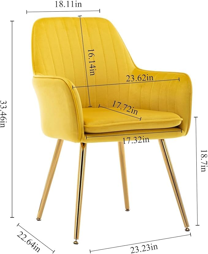 Image of Yellow Velvet Chair for Home | Modern Accent Armchair in Soft Velvet Fabric with Golden Legs | Set of 2 Premium Accent Chair for Living Room Bedroom Restaurent | Yellow, 2 pc